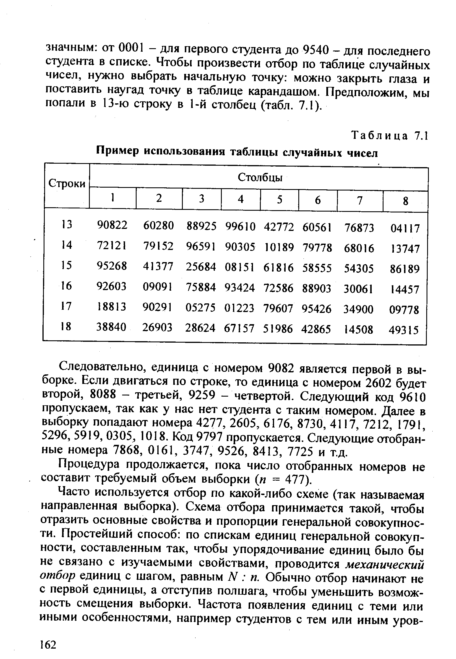 Таблица 7.1 Пример использования таблицы случайных чисел
