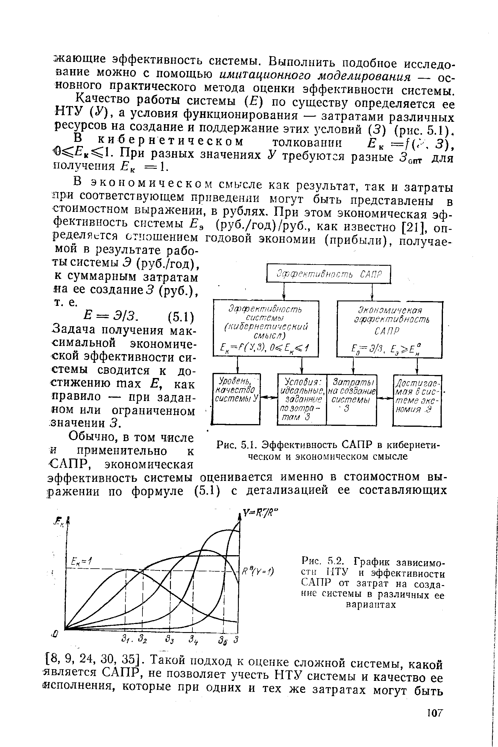 Рис. 5.2. График зависимости МТУ и эффективности САПР от затрат на <a href="/info/193035">создание системы</a> в различных ее вариантах
