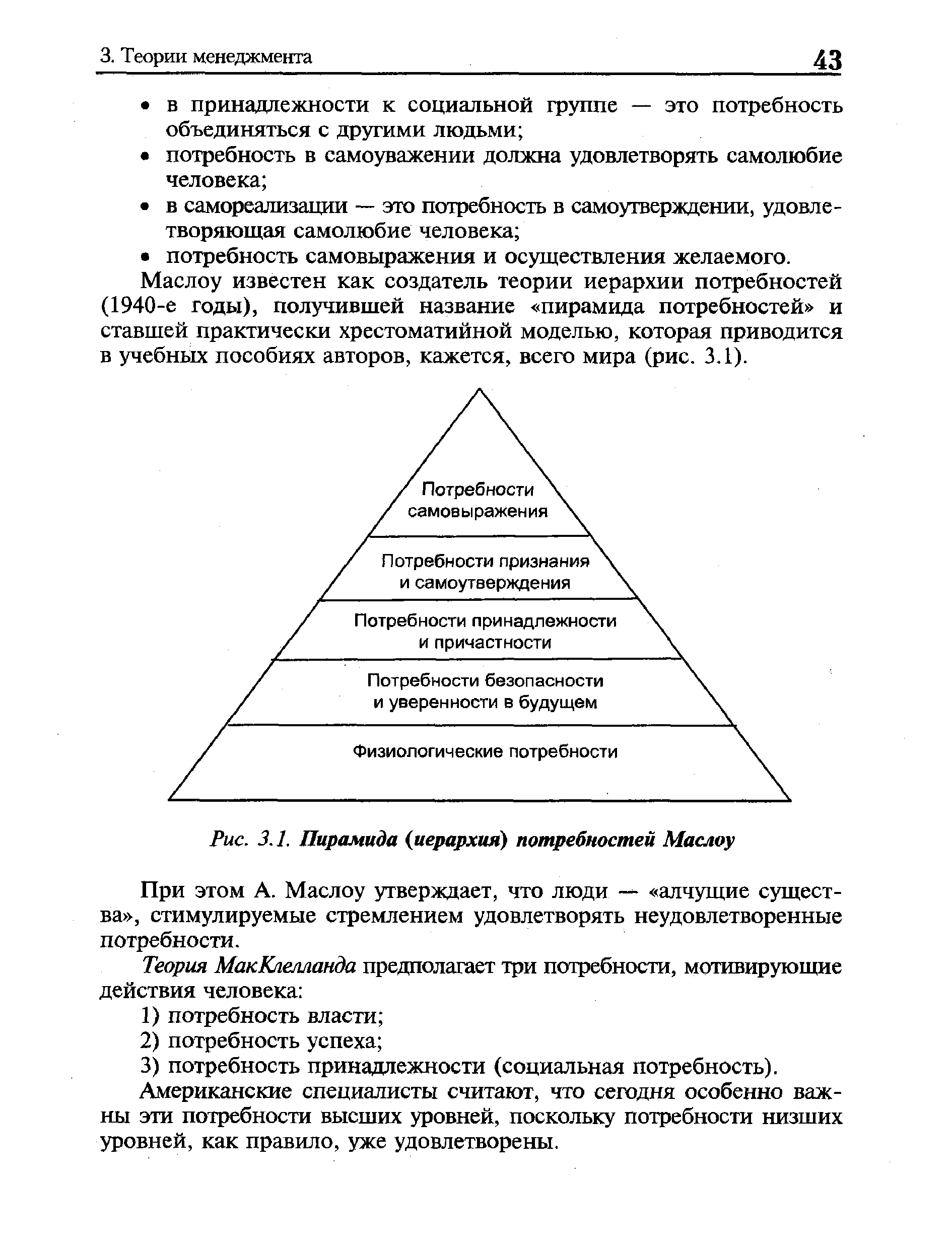 Рис. 3.1, Пирамида (иерархия) потребностей Маслоу
