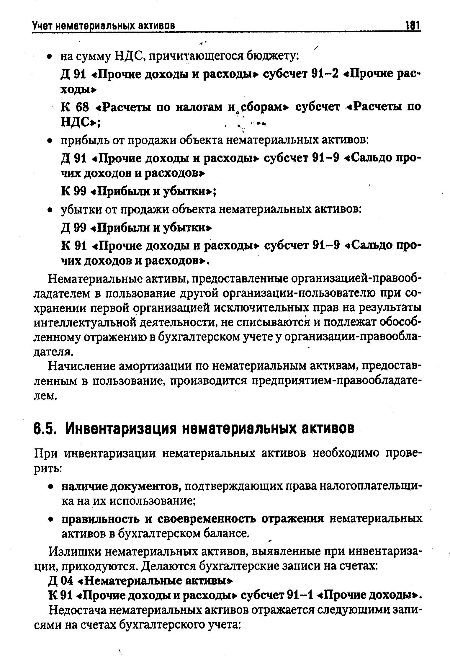 Излишки нематериальных активов, выявленные при инвентаризации, приходуются. Делаются бухгалтерские записи на счетах Д 04 Нематериальные активы К 91 Прочие доходы и расходы субсчет 91-1 Прочие доходы .
