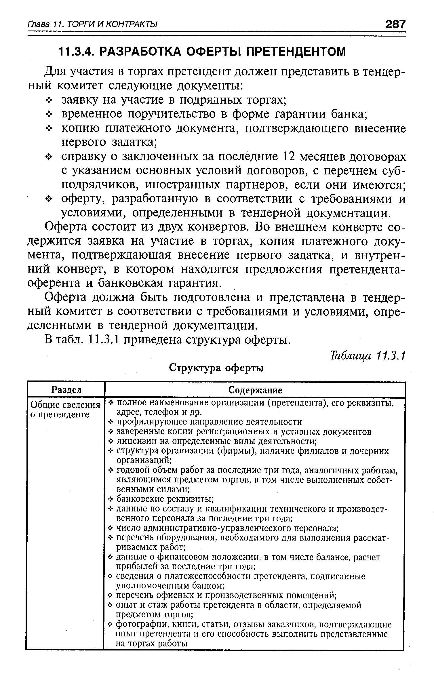 Оферта состоит из двух конвертов. Во внешнем конверте содержится заявка на участие в торгах, копия платежного документа, подтверждающая внесение первого задатка, и внутренний конверт, в котором находятся предложения претендента-оферента и банковская гарантия.
