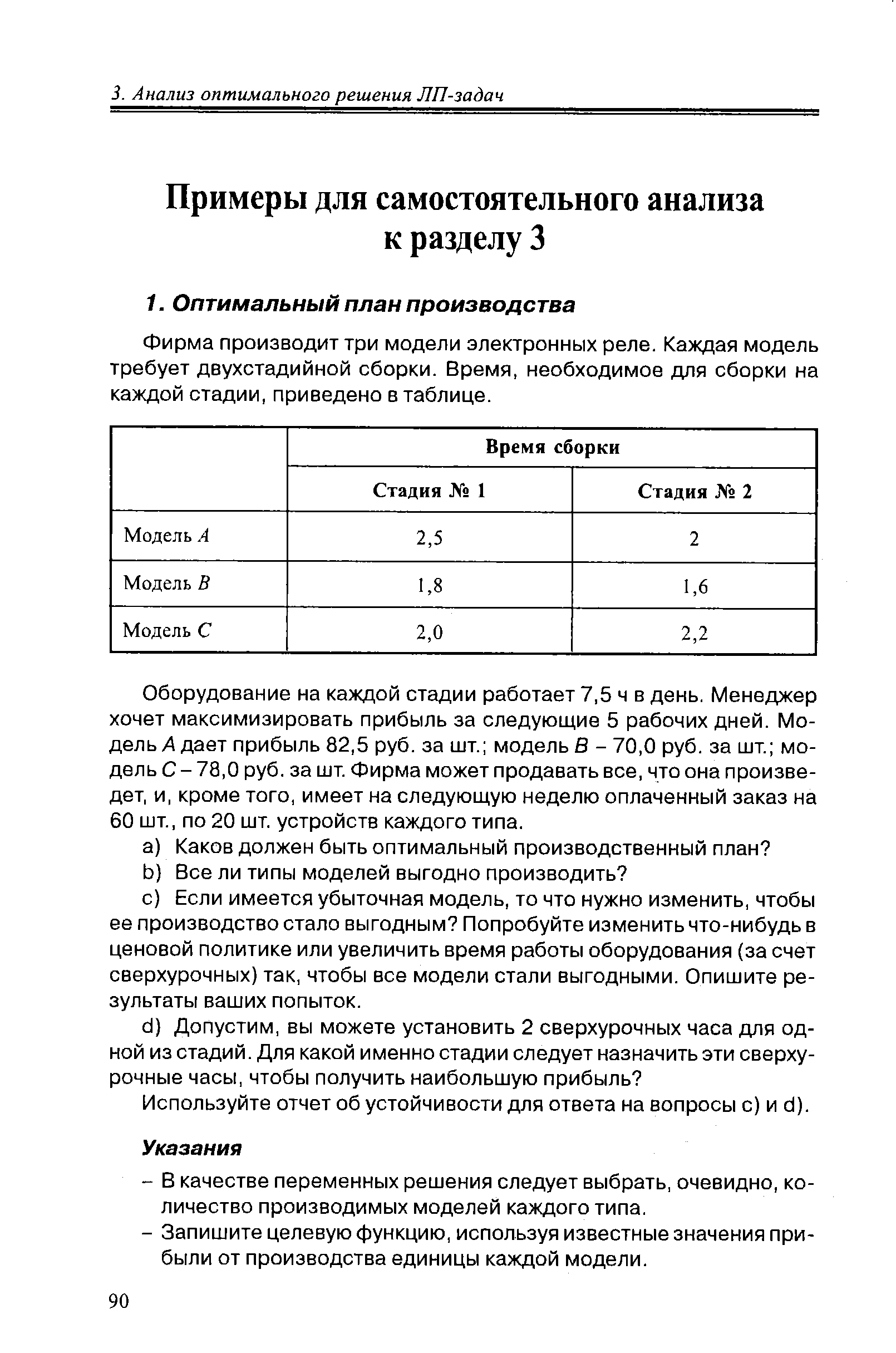 Оборудование на каждой стадии работает 7,5 ч в день. Менеджер хочет максимизировать прибыль за следующие 5 рабочих дней. Модель А дает прибыль 82,5 руб. за шт. модель 6 - 70,0 руб. за шт. модель С- 78,0 руб. за шт. Фирма может продавать все, что она произведет, и, кроме того, имеет на следующую неделю оплаченный заказ на 60 шт., по 20 шт. устройств каждого типа.
