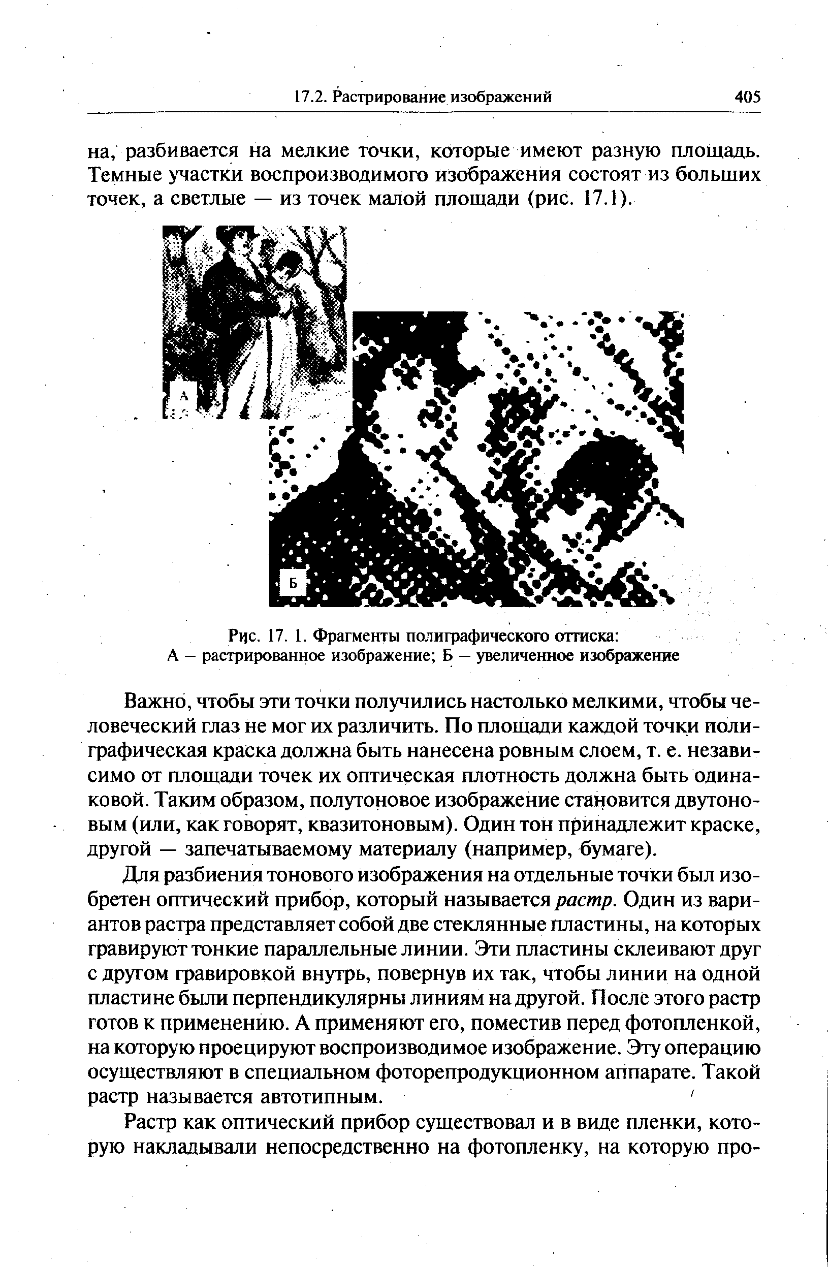 Рис. 17. 1. Фрагменты полиграфического оттиска А — растрированное изображение Б — увеличенное изображение
