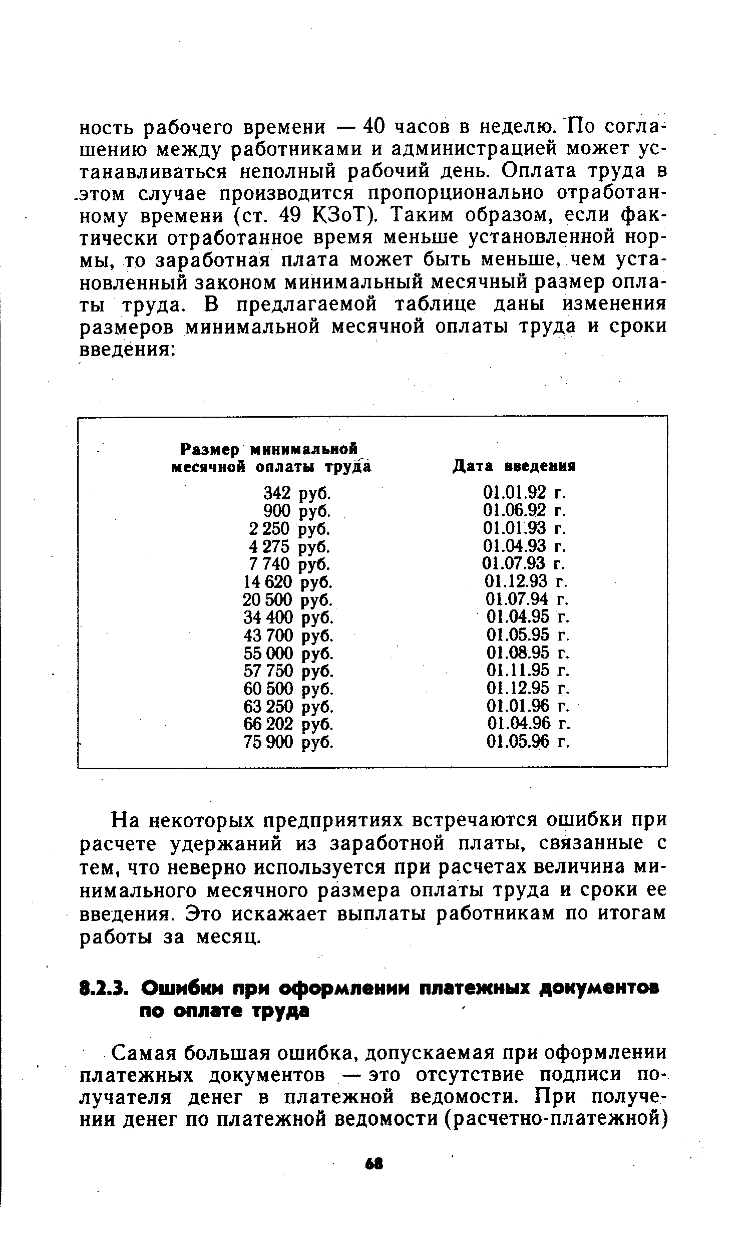 На некоторых предприятиях встречаются ошибки при расчете удержаний из заработной платы, связанные с тем, что неверно используется при расчетах величина минимального месячного размера оплаты труда и сроки ее введения. Это искажает выплаты работникам по итогам работы за месяц.
