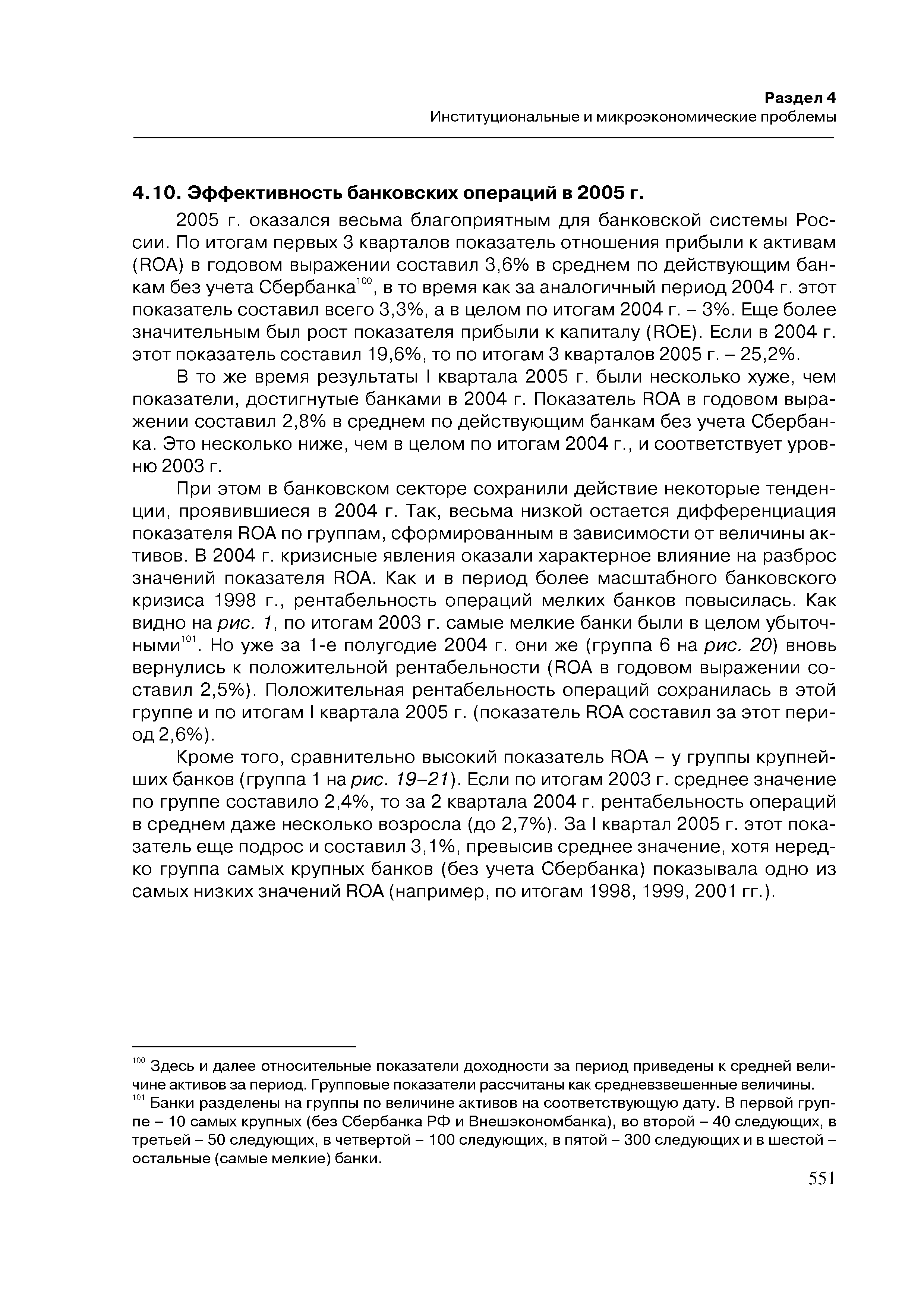 В то же время результаты I квартала 2005 г. были несколько хуже, чем показатели, достигнутые банками в 2004 г. Показатель ROA в годовом выражении составил 2,8% в среднем по действующим банкам без учета Сбербанка. Это несколько ниже, чем в целом по итогам 2004 г., и соответствует уровню 2003 г.
