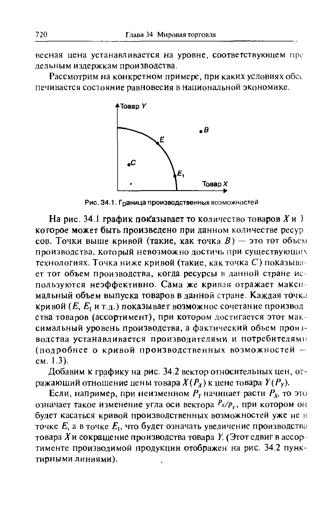 Добавим к графику на рис. 34.2 вектор относительных цен, отражающий отношение иены товараХ(РХ) к иене товара Y(PY).
