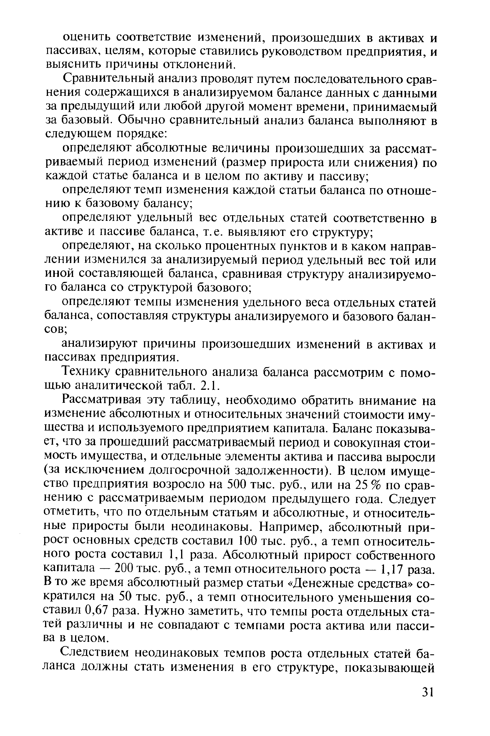 Технику сравнительного анализа баланса рассмотрим с помощью аналитической табл. 2.1.
