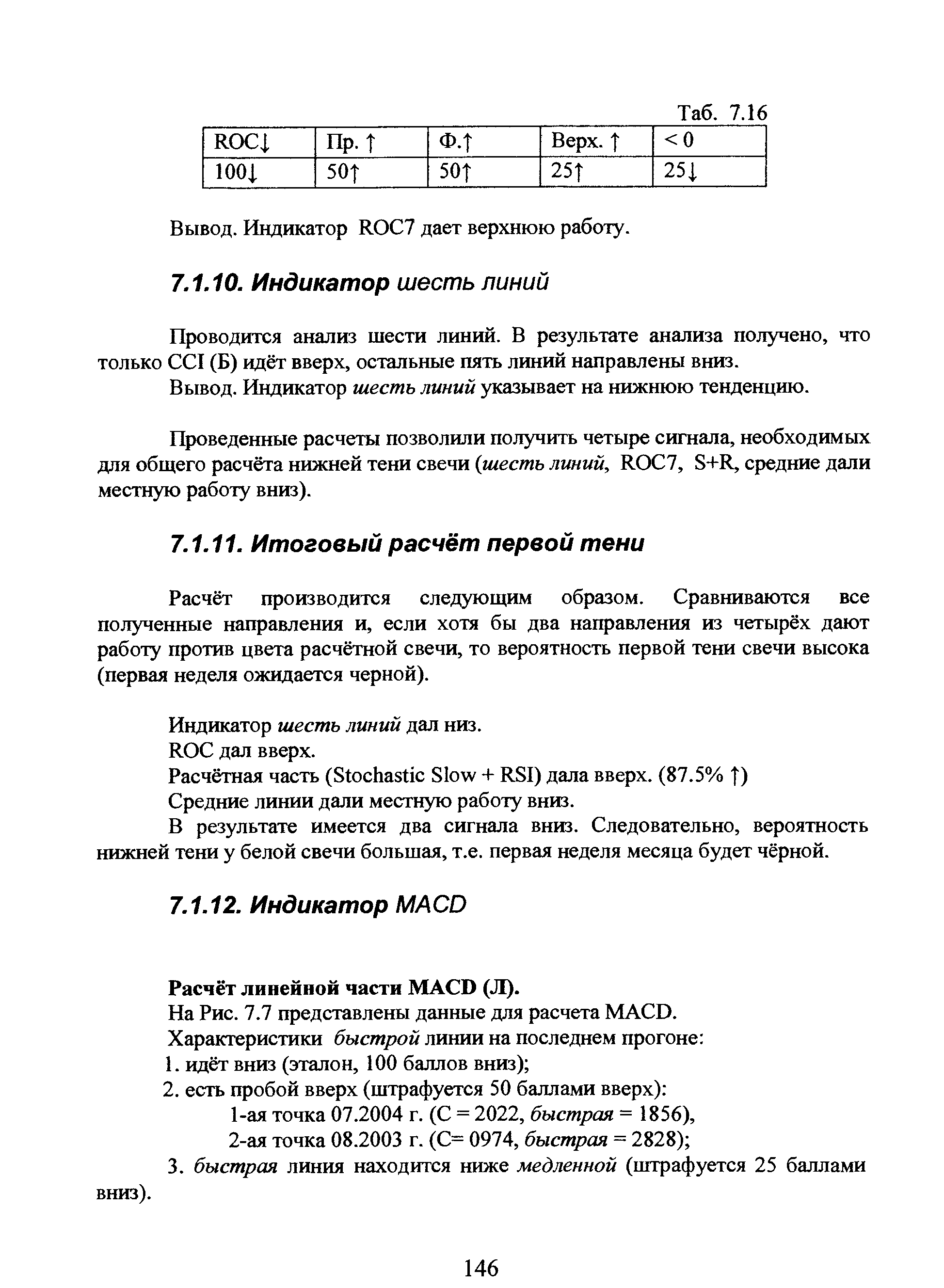 Проводится анализ шести линий. В результате анализа получено, что только I (Б) идёт вверх, остальные пять линий направлены вниз.
